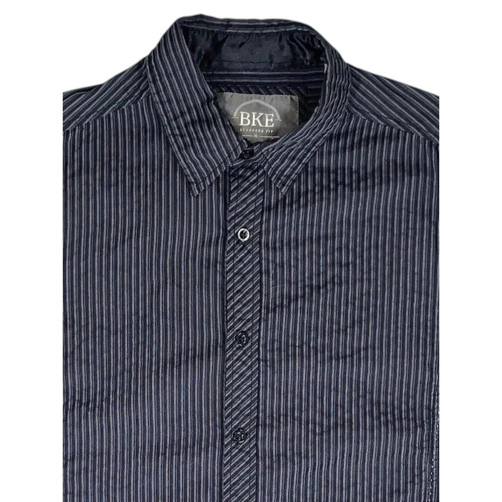 BKE Shirt Mens Medium Black Stripe Long Sleeve Button Up Flip Cuff Standard Fit